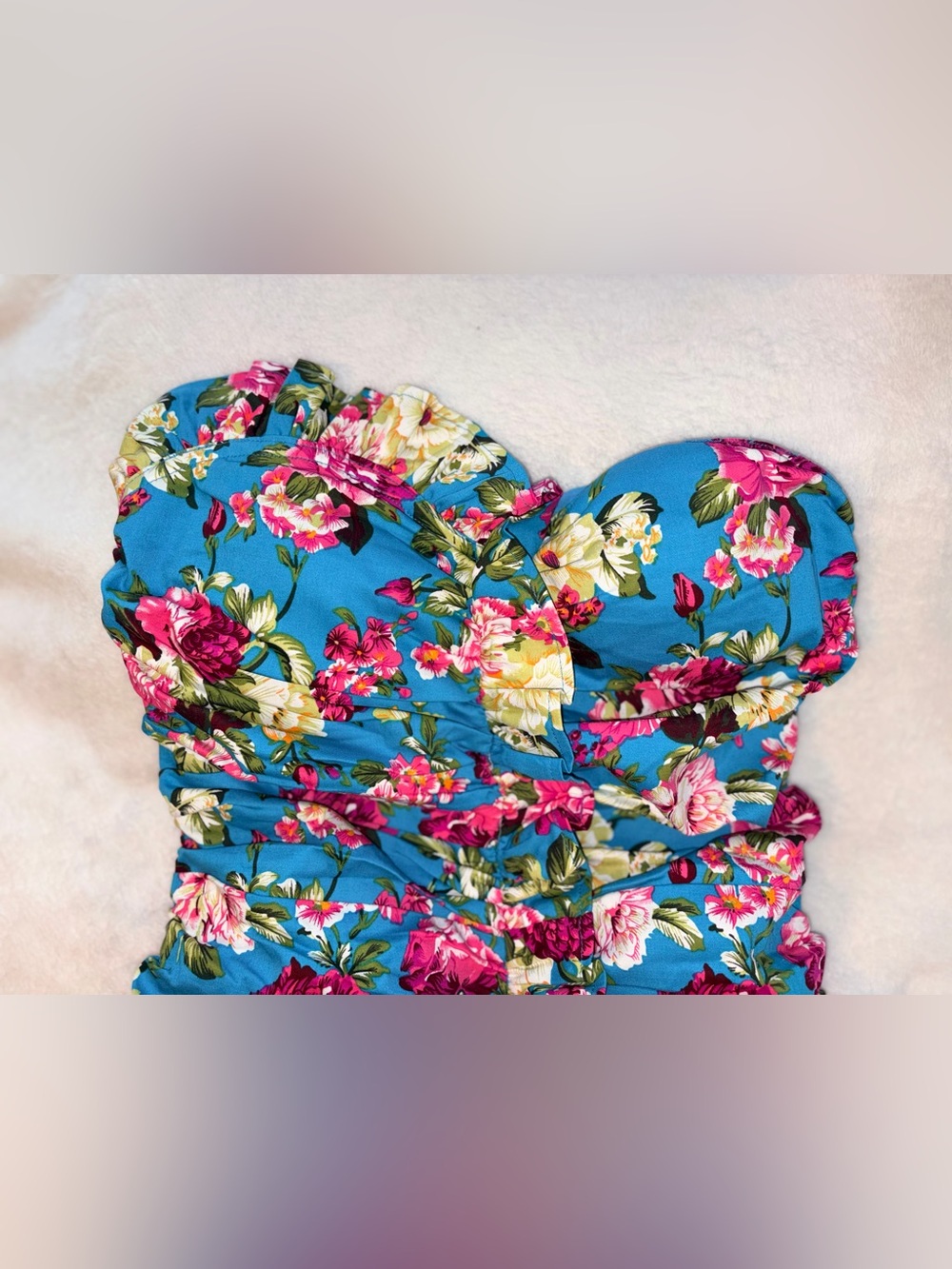 MABLE Vintage Floral Ruffle Ruching Strapless Dress sz M - Picture 5 of 9